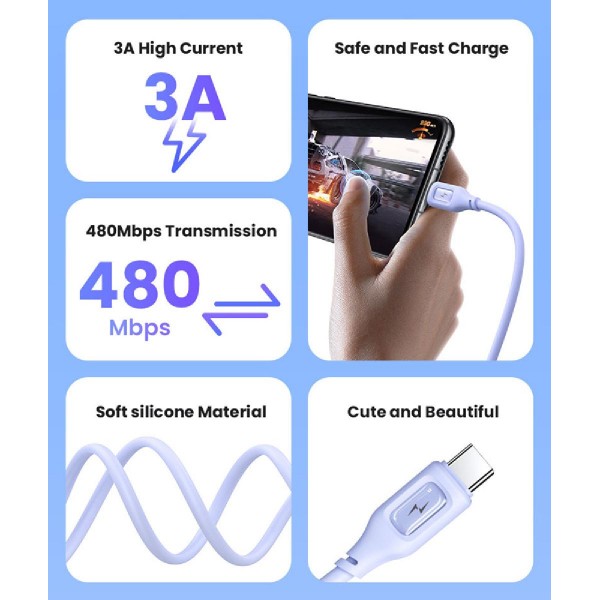 USAMS καλώδιο USB-C σε USB US-SJ619, 3A, 1m, μαύρο