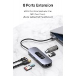 USAMS docking station US-SJ643, 8 θυρών, USB-C, 4K, 100W PD, LAN, γκρι