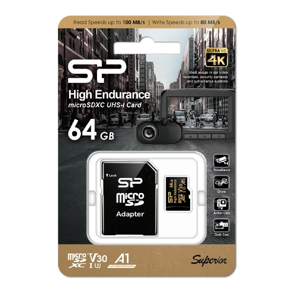 SILICON POWER κάρτα μνήμης microSDHC High Endurance, 64GB, Class 10 UHS-I U3 A1 V30