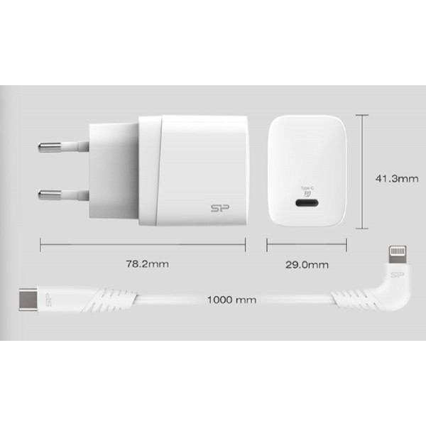 SILICON POWER φορτιστής τοίχου QM10 με καλώδιο, USB-C, 18W, MFi, λευκός