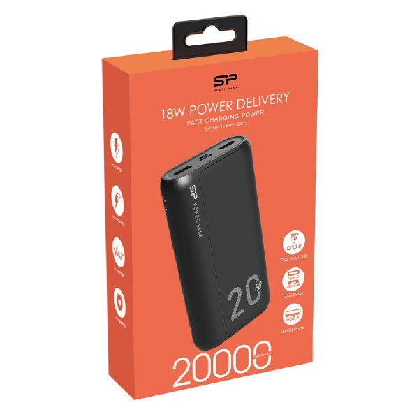 SILICON POWER power bank QS15, 20000mAh, 2x USB & USB Type-C, 3A, μαύρο