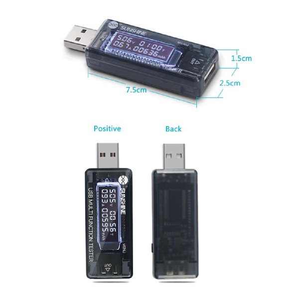 SUNSHINE USB tester φόρτισης SS-302A, V/A/Time/mAh