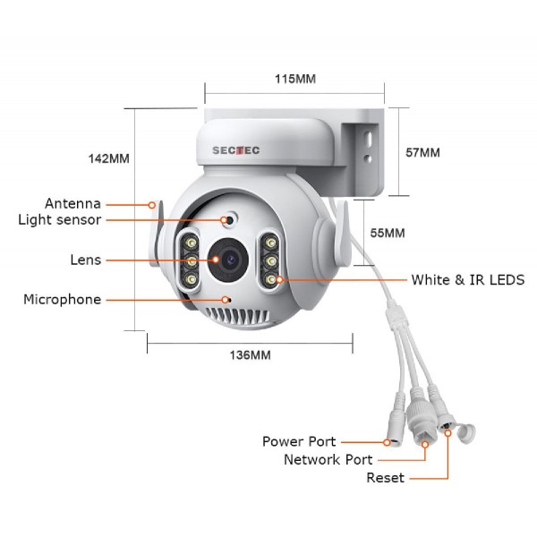 SECTEC smart κάμερα ST-515C-3MTY, 3MP, WiFi, SD, PTZ, IP65