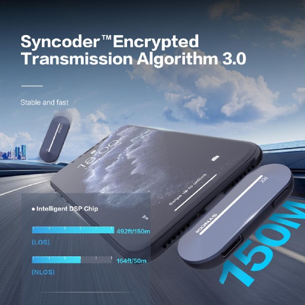 SYNCO ασύρματο μικρόφωνο P1L με θήκη φόρτισης, Lightning, 2.4GHz, γκρι