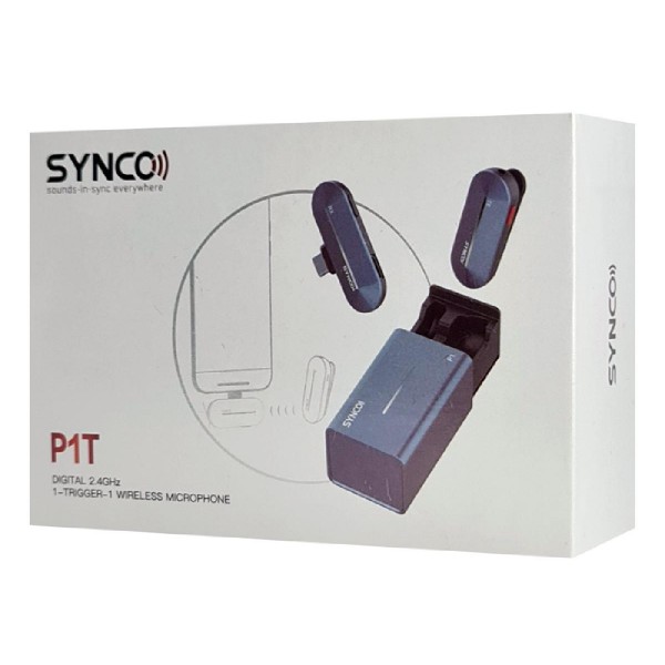 SYNCO ασύρματο μικρόφωνο P1T με θήκη φόρτισης, USB-C, 2.4GHz, γκρι