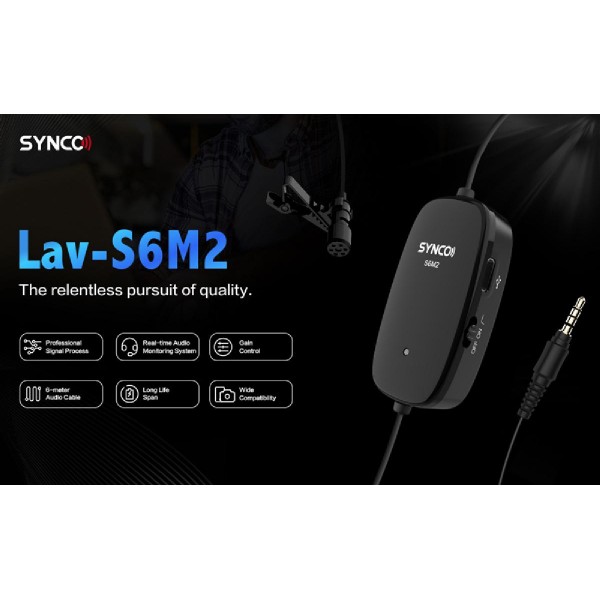 SYNCO μικρόφωνο Lav-S6M2, clip-on, omnidirectional, 3.5mm, 400mAh, μαύρο