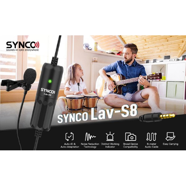 SYNCO μικρόφωνο Lav-S8 με clip-on, omnidirectional, 3.5mm, 8m, μαύρο