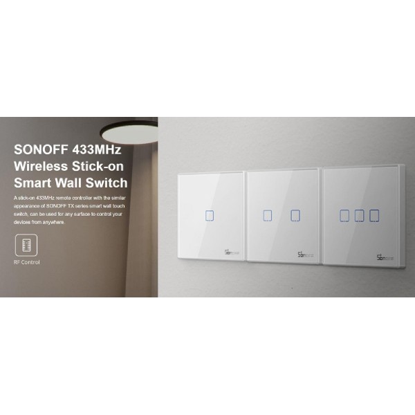 SONOFF smart διακόπτης T2EU1C-RF 433MHz, αφής, μονός, λευκός