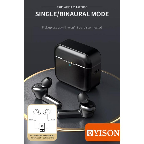 YISON earphones με θήκη φόρτισης T5, True Wireless, λευκά