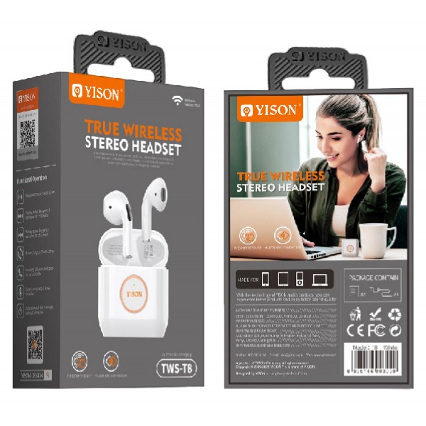 YISON earphones με θήκη φόρτισης T8, True Wireless, λευκά