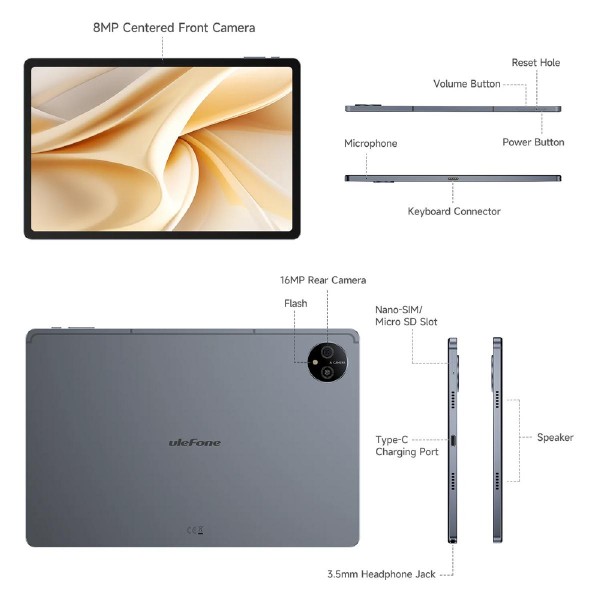 ULEFONE tablet Tab A11 Pro, 11" FHD+, 8/128GB, 8800mAh, 4G, Android 14, γκρι