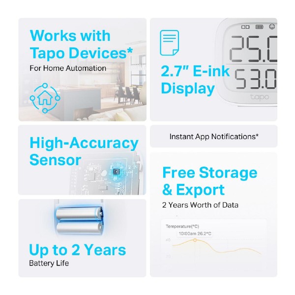 TP-LINK smart θερμόμετρο & υγρασιόμετρο Tapo T315, -20~60 °C, Ver 1.0