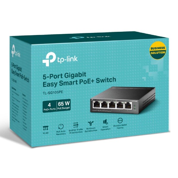 TP-LINK Easy Smart Switch TL-SG105PE, 5-Port Gbit, 4-Port PoE+, Ver. 2.0