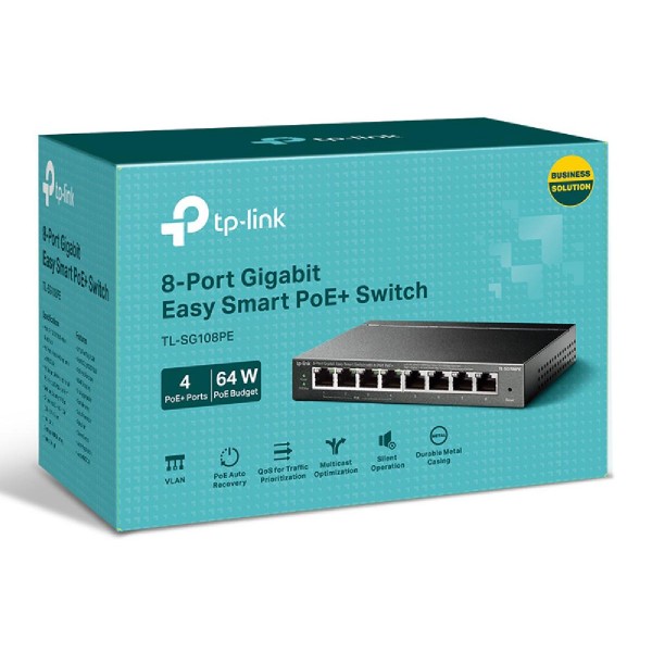 TP-LINK Easy Smart Switch TL-SG108PE, 8-Port Gbit, 4-Port PoE, Ver. 5.0