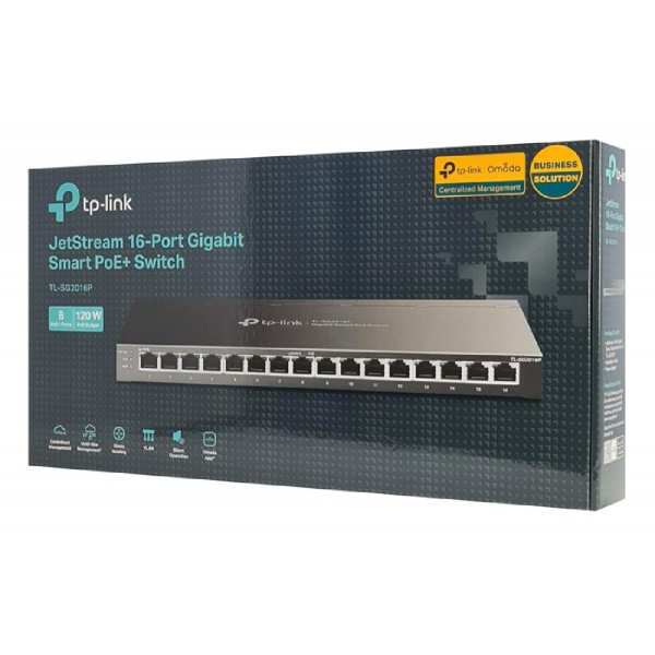 TP-LINK JetStream switch TL-SG2016P, 16-Port Gigabit, 8x PoE+, Ver. 1.0