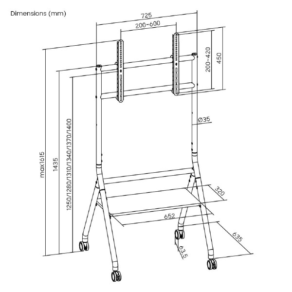 BRATECK βάση δαπέδου TTF13E-46FW για τηλεόραση 37-86" έως 80kg, με ράφι & ροδάκια