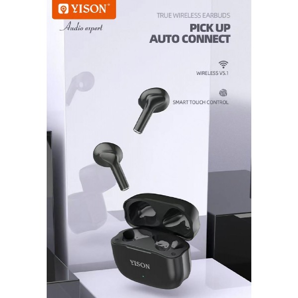 YISON earphones με θήκη φόρτισης TWS-T6, True Wireless, μαύρα