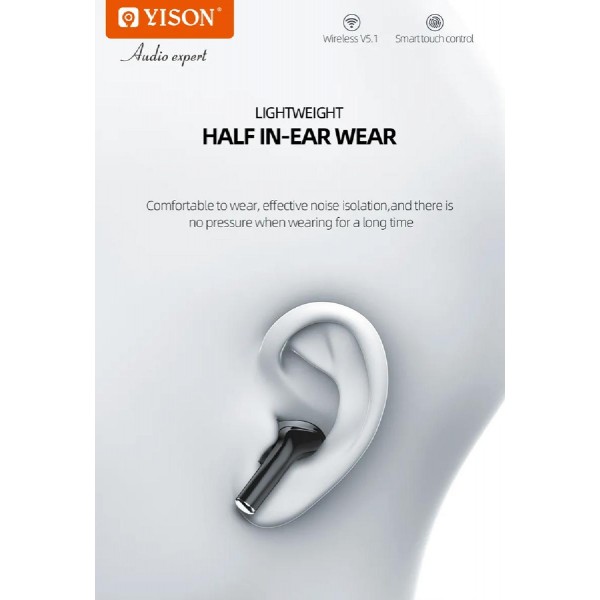 YISON earphones με θήκη φόρτισης TWS-T6, True Wireless, μαύρα