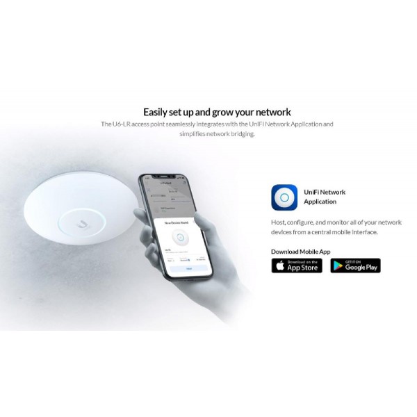 UBIQUITI Access Point UniFi U6-LR, 3000Mbps, Wi-Fi 6, 4x4 MU-MIMO, PoE+