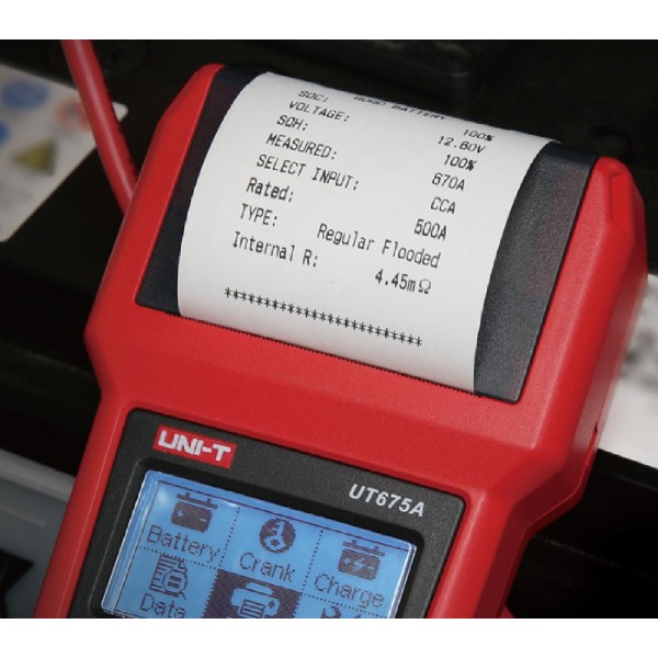 UNI-T tester μπαταρίας αυτοκινήτων UT675A με κροκοδειλάκια & εκτυπωτή