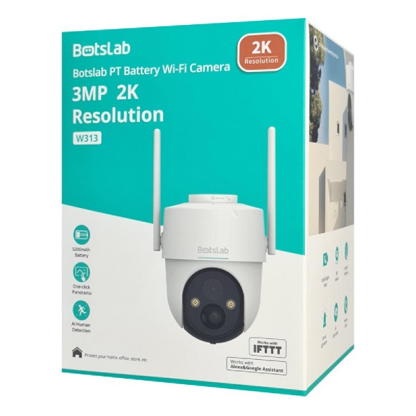 BOTSLAB smart ηλιακή κάμερα W313, 3MP/2K, WiFi, PTZ, SD, 5200mAh, IP65