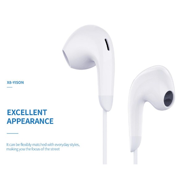 YISON earphones με μικρόφωνο X8, USB-C, 13mm, 1.2m, λευκά