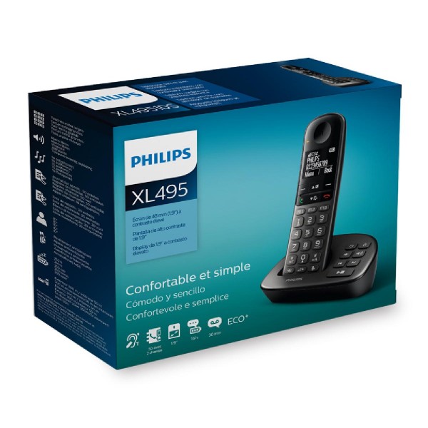 PHILIPS ασύρματο τηλέφωνο XL4951DS/34 ελληνικό μενού, τηλεφωνητής, μαύρο