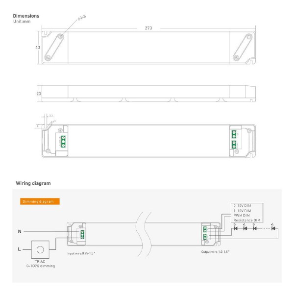 YSD τροφοδοτικό DC 100WUGP-12, 12VDC, 100W, 8.3A, IP20, dimmable